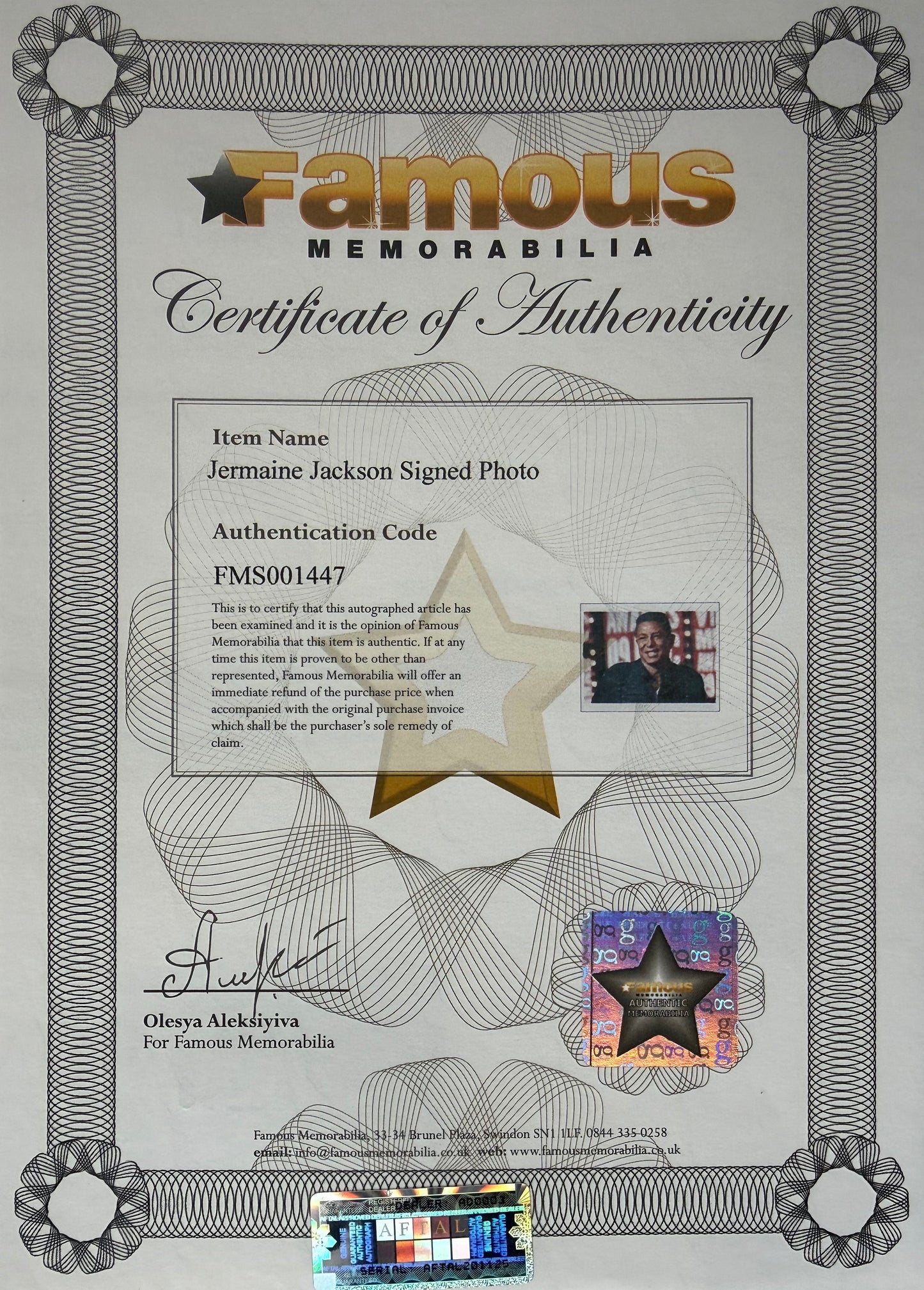 Jermaine Jackson, Singer, Actor, Hand Signed 25cm x 20cm Photo COA
