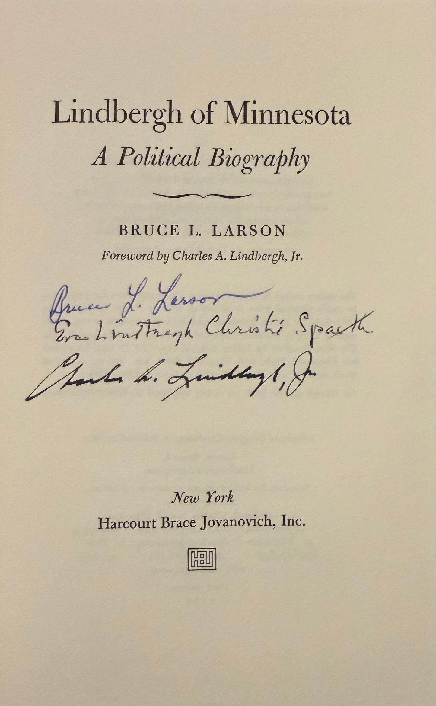 Charles Lindbergh, Guaranteed Hand Signed 'A Political Biography' Book, & PSA DNA COA