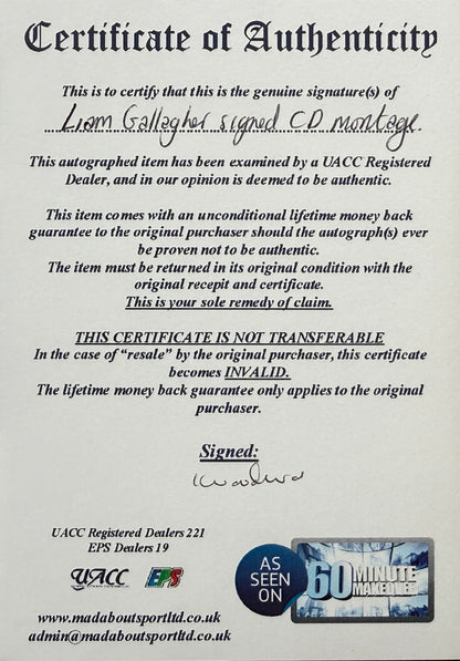 Oasis; Liam Gallagher, Hand Signed Compact Disc, Photo Presentation & UACC COA