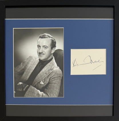 David Niven, Hand Signed Card With Original Mounted Publicity Photo & COA