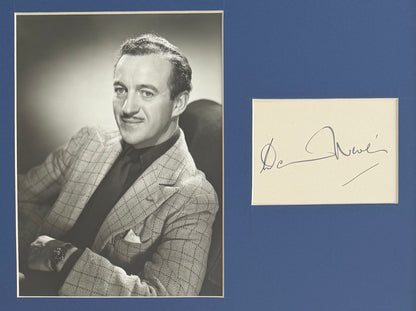 David Niven, Hand Signed Card With Original Mounted Publicity Photo & COA