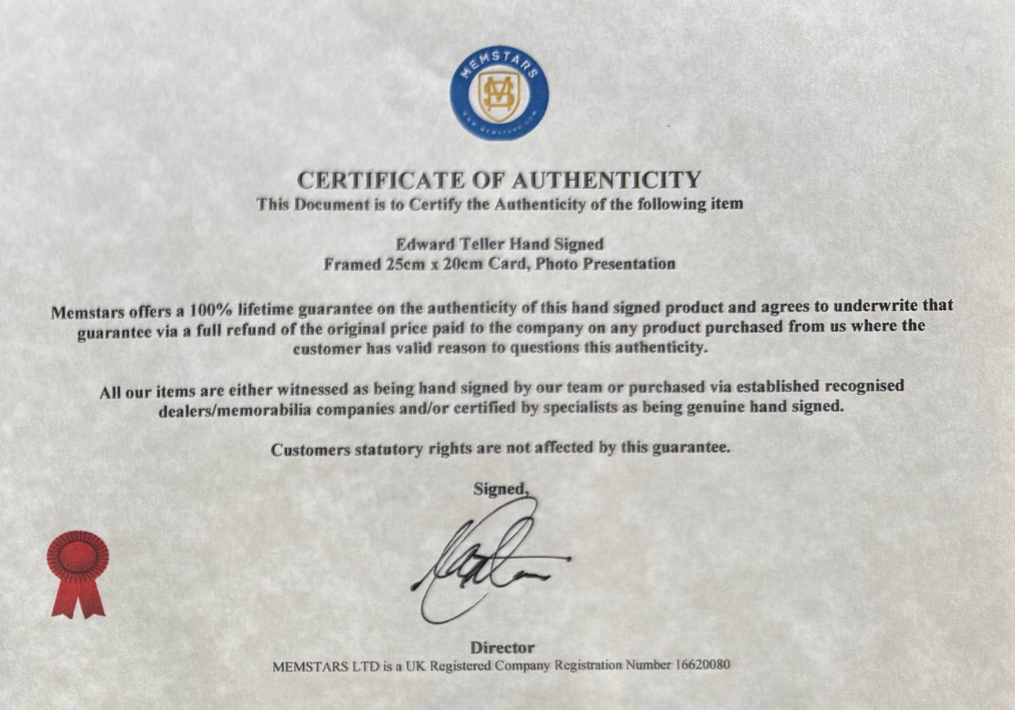 Edward Teller, Father Of The H-Bomb, Hand Signed Card Photo Presentation & COA
