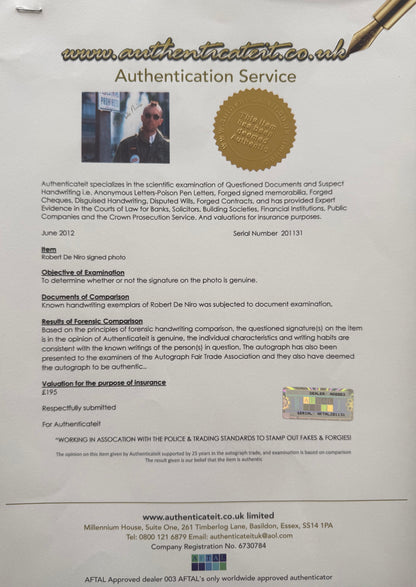 Robert De Niro Autographed 'Taxi Driver' Photo With COA
