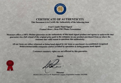 Fred Couples, Golf Legend, Hand Signed First Day Cover FDC 40cm x 30cm Framed With COA