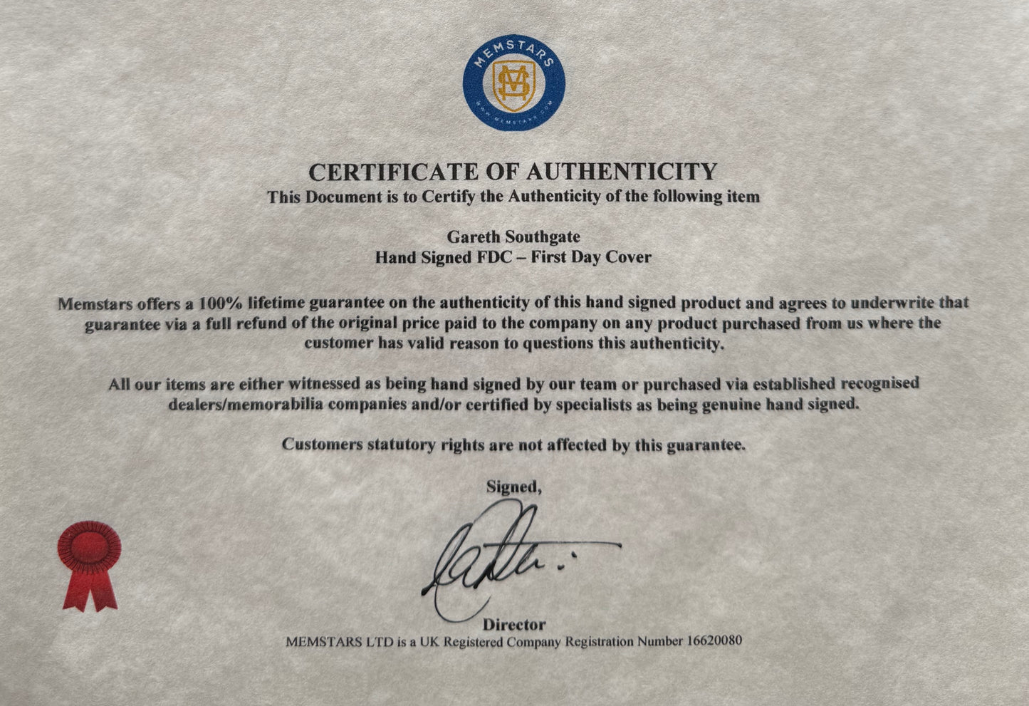 Gareth Southgate, England Football Legend, Hand Signed First Day Cover, FDC & COA