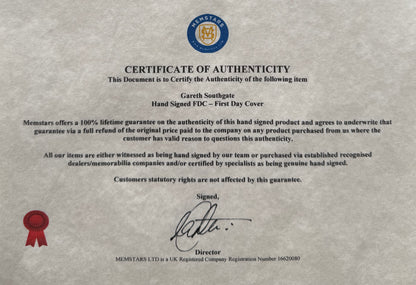 Gareth Southgate, England Football Legend, Hand Signed First Day Cover, FDC & COA