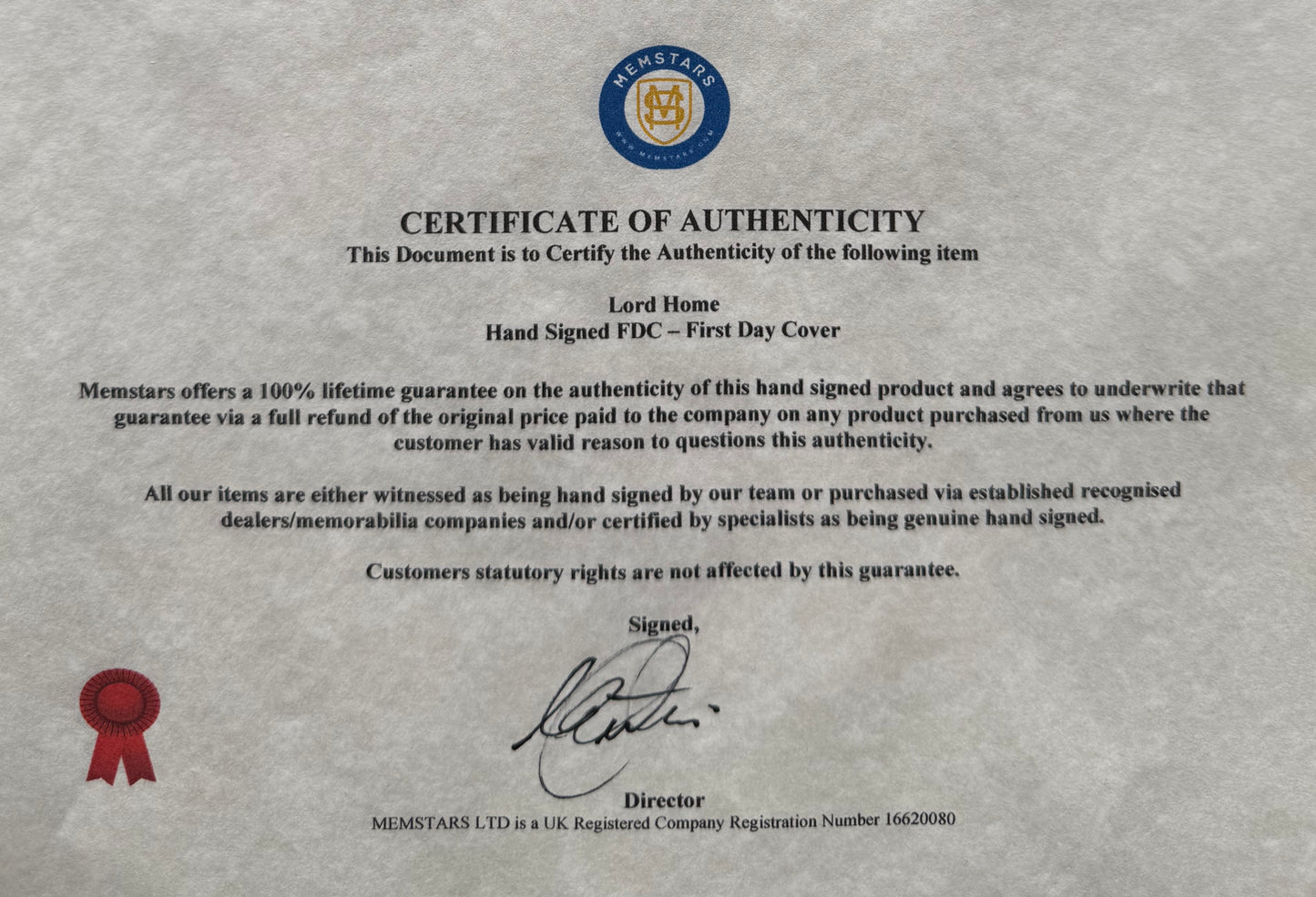 Lord Home, Former British Prime Minister, Hand Signed 'Parliamentary Union' FDC With COA