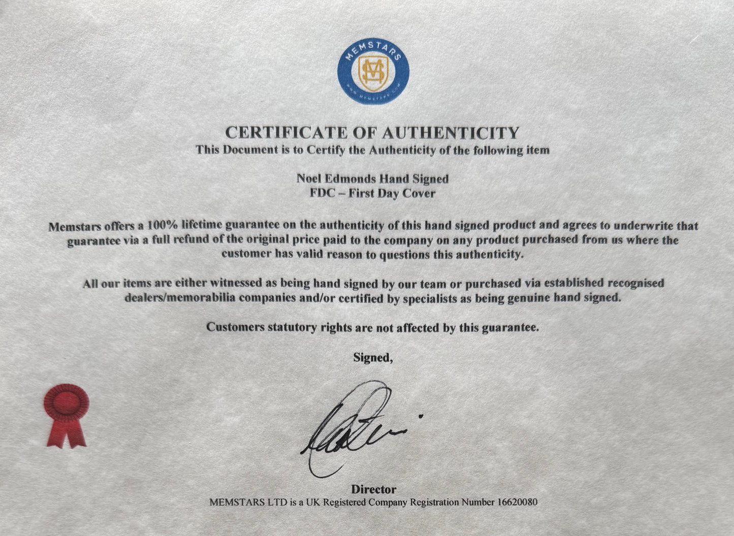 Noel Edmonds, Guaranteed Hand Signed Original 1990 First Day Cover, FDC & COA