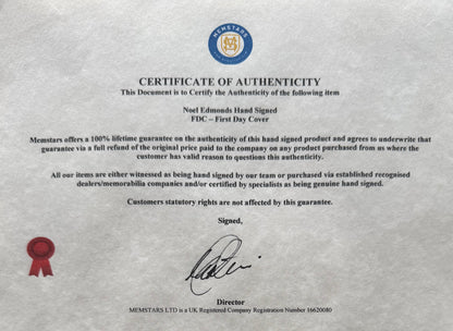 Noel Edmonds, Guaranteed Hand Signed Original 1990 First Day Cover, FDC & COA