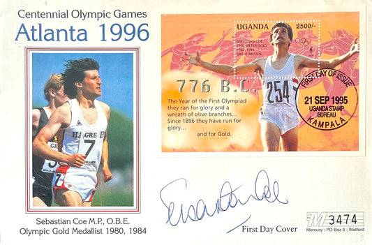 Sebastian Coe, Hand Signed 1996 Atlanta Olympics FDC, First Day Cover & COA