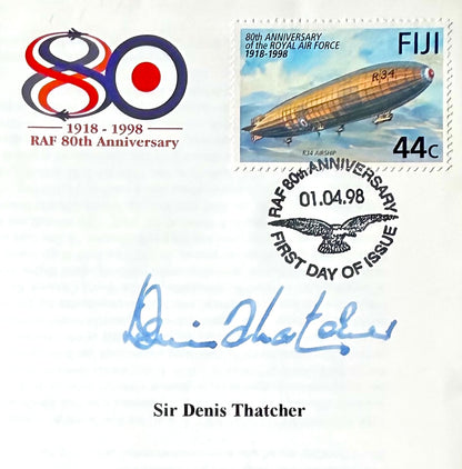 Denis Thatcher, Former Prime Minister's Husband , Hand Signed 1998 RAF FDC & COA