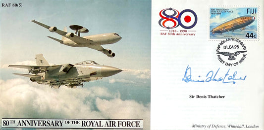 Denis Thatcher, Former Prime Minister's Husband , Hand Signed 1998 RAF FDC & COA