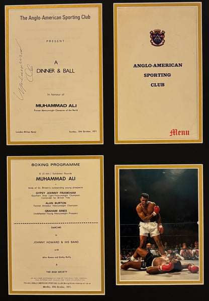 Muhammad Ali, 'The Greatest'. Hand Signed Mounted Dinner Menu Presentation & COA
