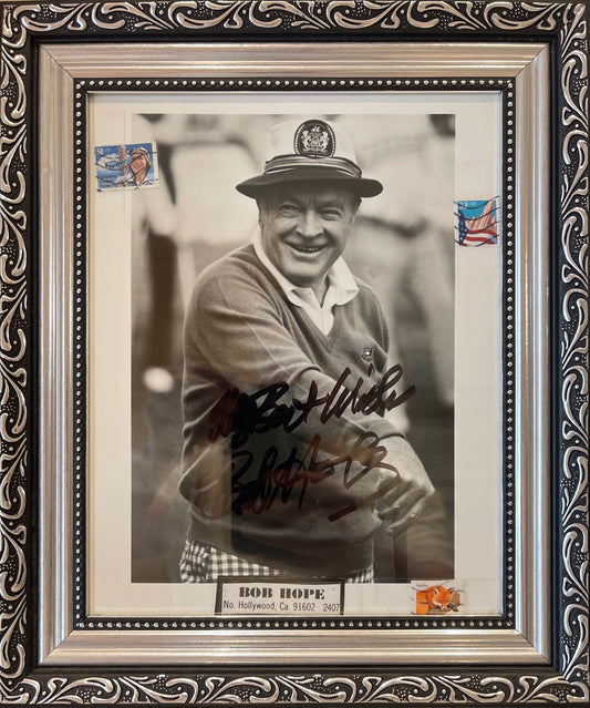 BOB HOPE HAND SIGNED PHOTO FRAMED (10 X 8 INCH) WITH COA