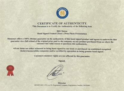 Bill Clinton, Former President of the USA, Hand Signed Photo Presentation, With COA