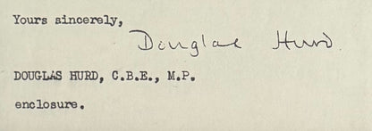 Douglas Hurd, Former British Minister, Hand Signed Framed Letter & Photo with COA