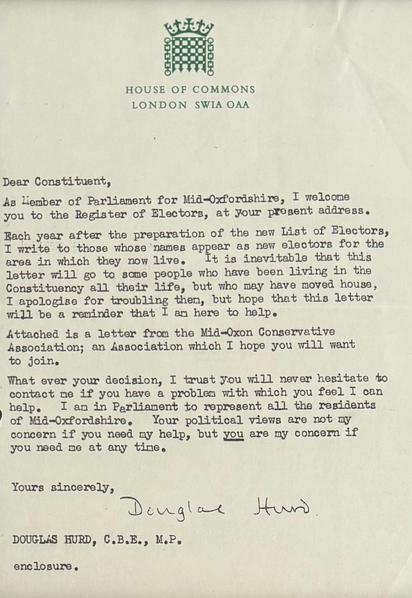 Douglas Hurd, Former British Minister, Hand Signed Framed Letter & Photo with COA