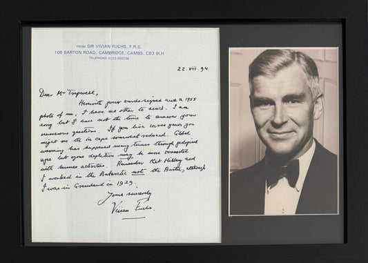 Sir Vivian Fuchs, British Explorer, Hand Signed Framed Letter, Photo & COA