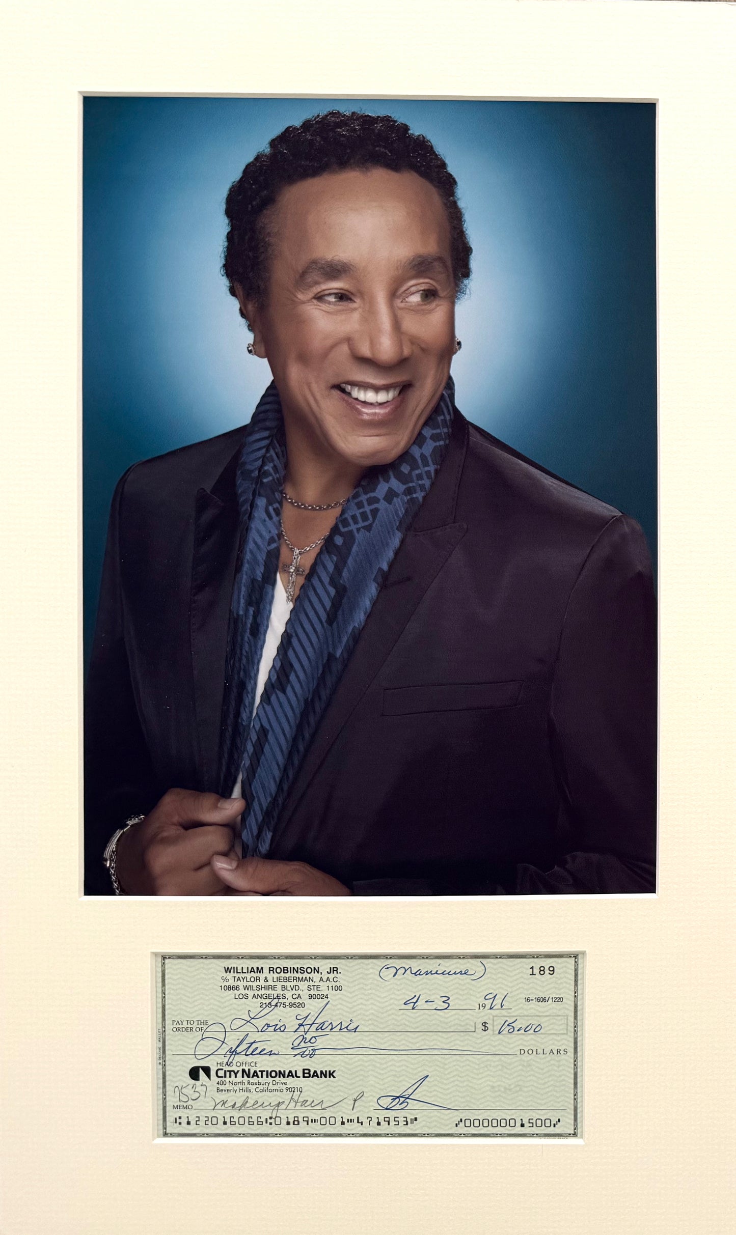 Smokey Robinson, Hand Signed Cheque & UACC/AFTAL Member COA