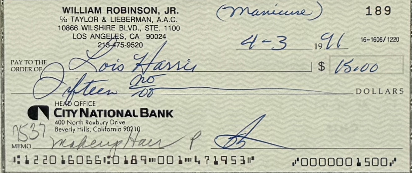 Smokey Robinson, Hand Signed Cheque & UACC/AFTAL Member COA