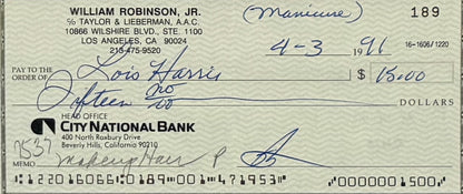 Smokey Robinson, Hand Signed Cheque & UACC/AFTAL Member COA