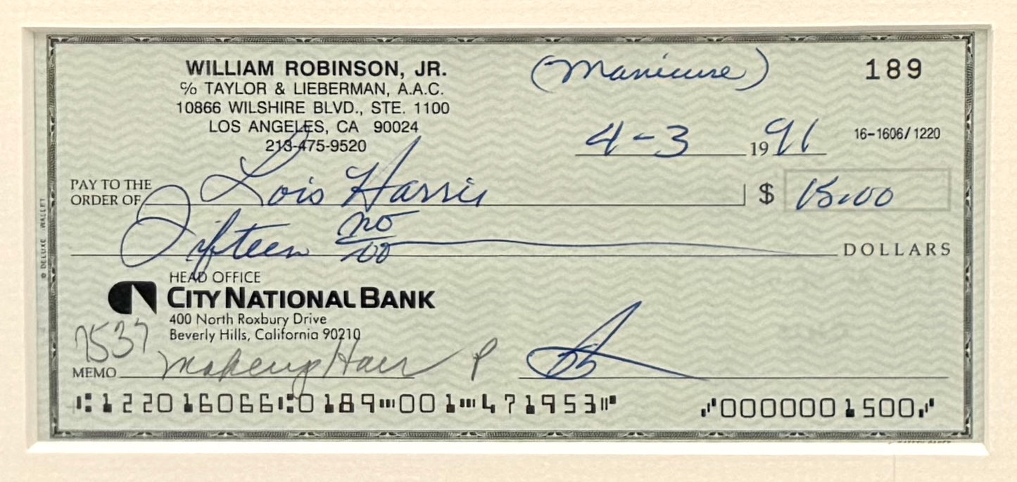 Smokey Robinson, Hand Signed Cheque & UACC/AFTAL Member COA