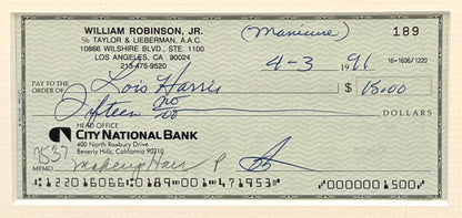 Smokey Robinson, Hand Signed Cheque & UACC/AFTAL Member COA