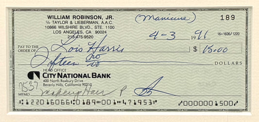 Smokey Robinson, Hand Signed Cheque & UACC/AFTAL Member COA
