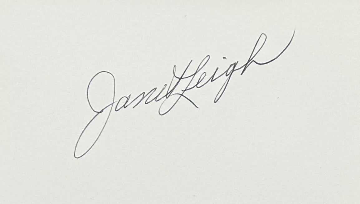 Janet Leigh, Hollywood 'Psycho' Actress, Hand Signed Card, With Publicity Photo & COA