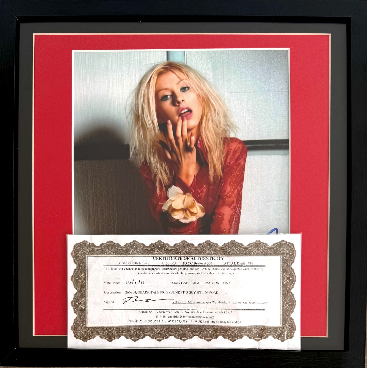 Christina Aguilera, Actress, Singer, Cultural Icon, Hand Signed Framed Photo & AFTAL/UACC COA