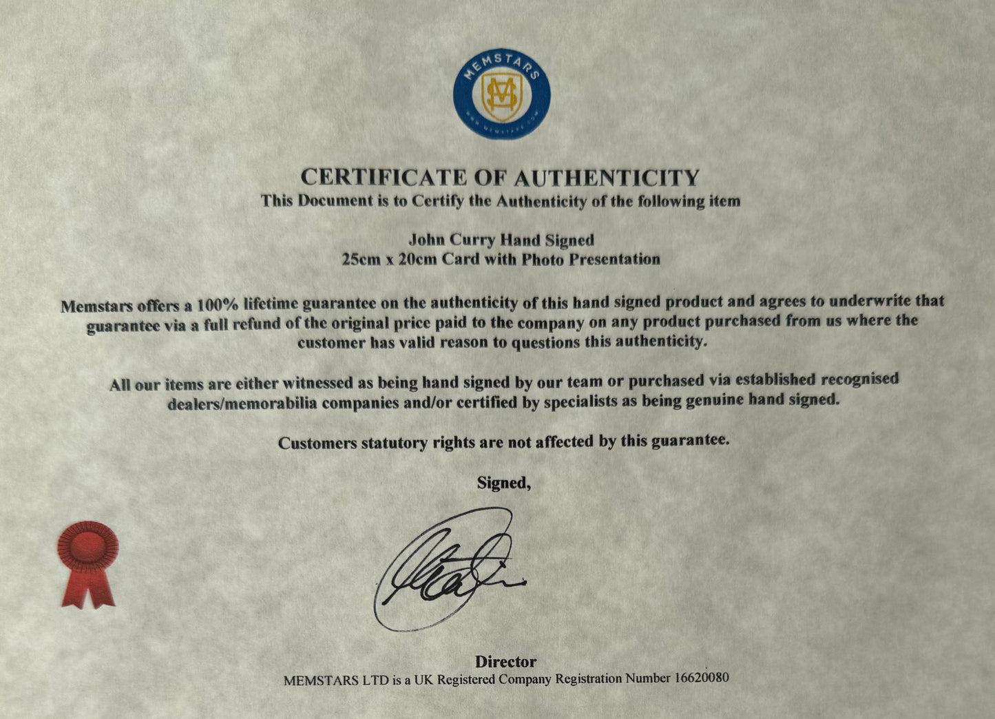 John Curry, Olympic Ice Skating  Legend, Hand Signed Card, Photo Presentation With COA