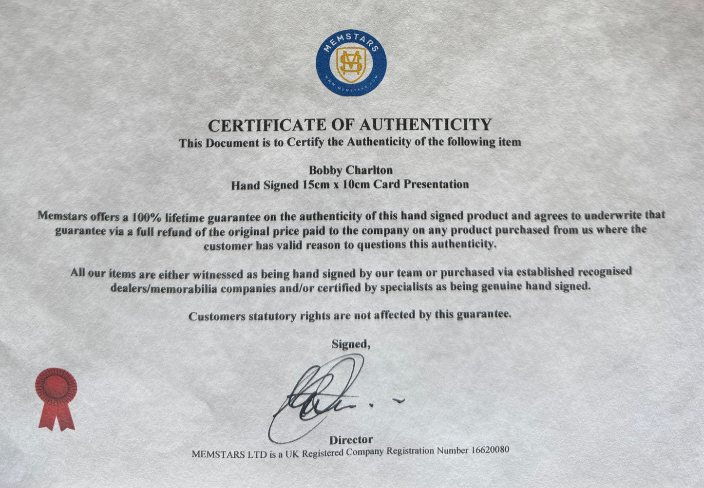 Sir Bobby Charlton, Manchester United Legend, Hand Signed Mounted Card Presentation & COA