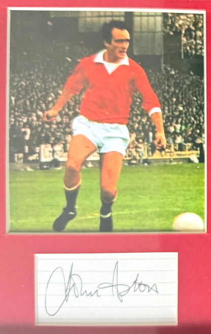 John Aston, Manchester United Legend, Hand Signed Mounted Card Presentation & COA