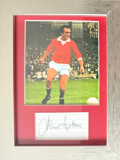 John Aston, Manchester United Legend, Hand Signed Mounted Card Presentation & COA