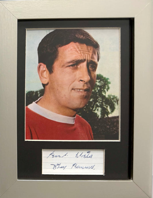 Shay Brennan, Manchester United, Hand Signed Mounted Card Presentation, 18cm x 13cm & COA