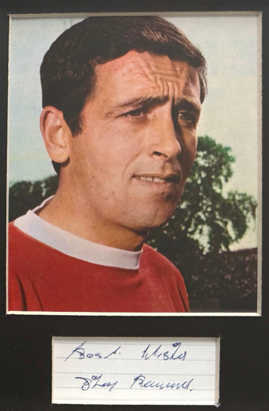 Shay Brennan, Manchester United, Hand Signed Mounted Card Presentation, 18cm x 13cm & COA