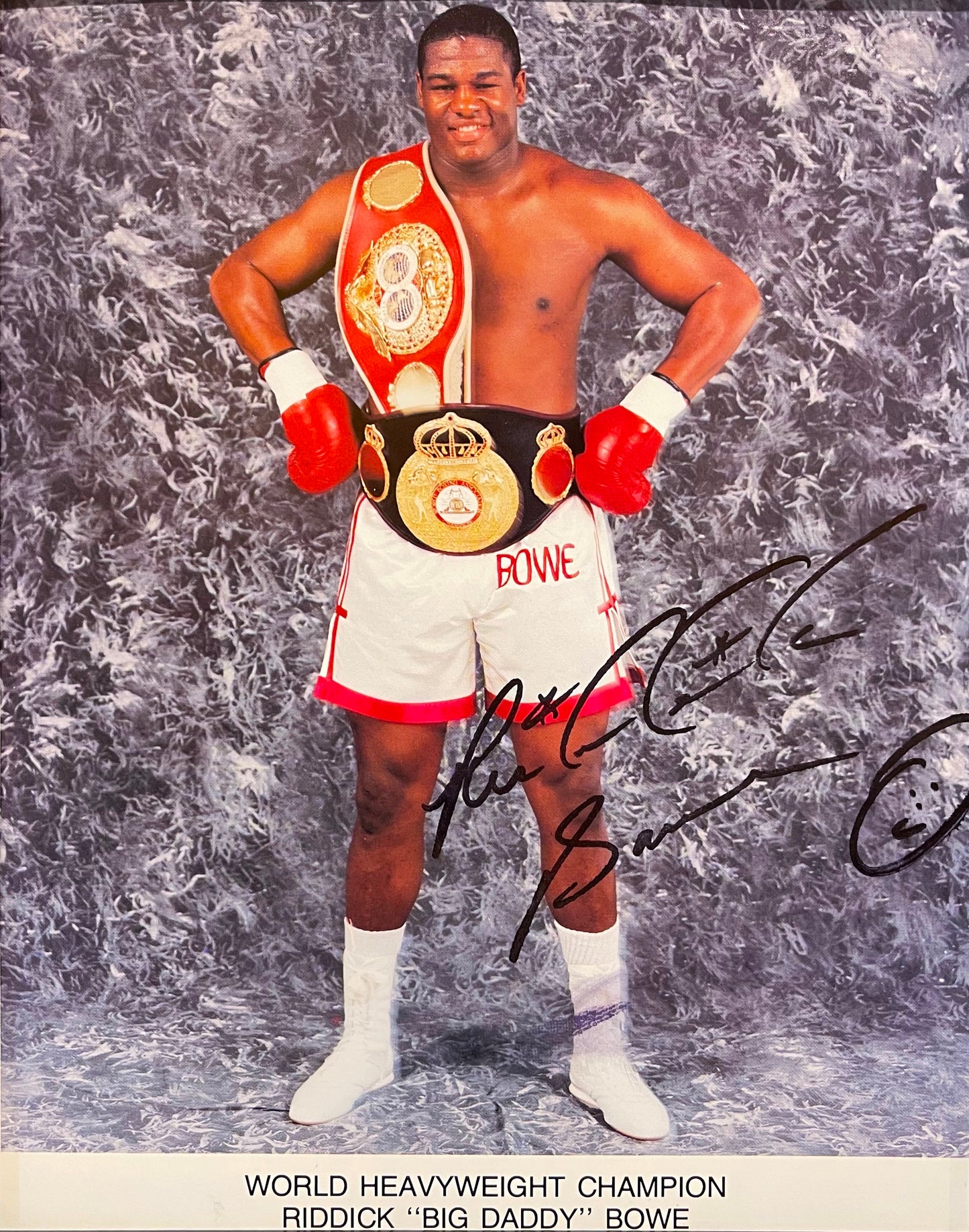 RIDDICK BOWE FORMER WORLD CHAMPION HAND SIGNED FRAMED PHOTO WITH COA