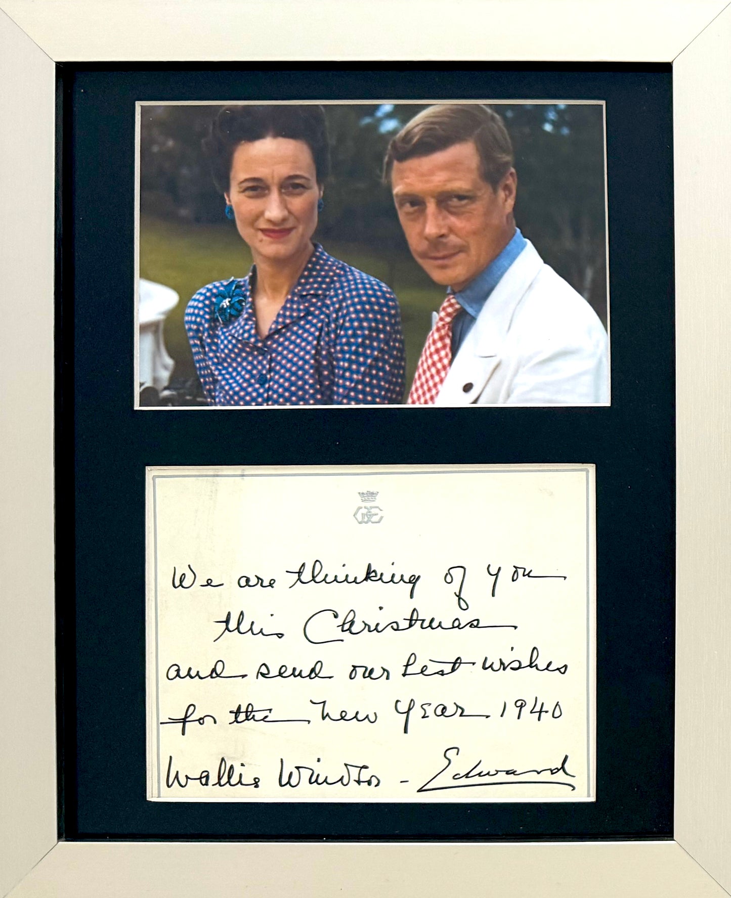 Edward VIII, Wallis Simpson, Dual Hand Signed 1940 Card, Original Photo Presentation & COA
