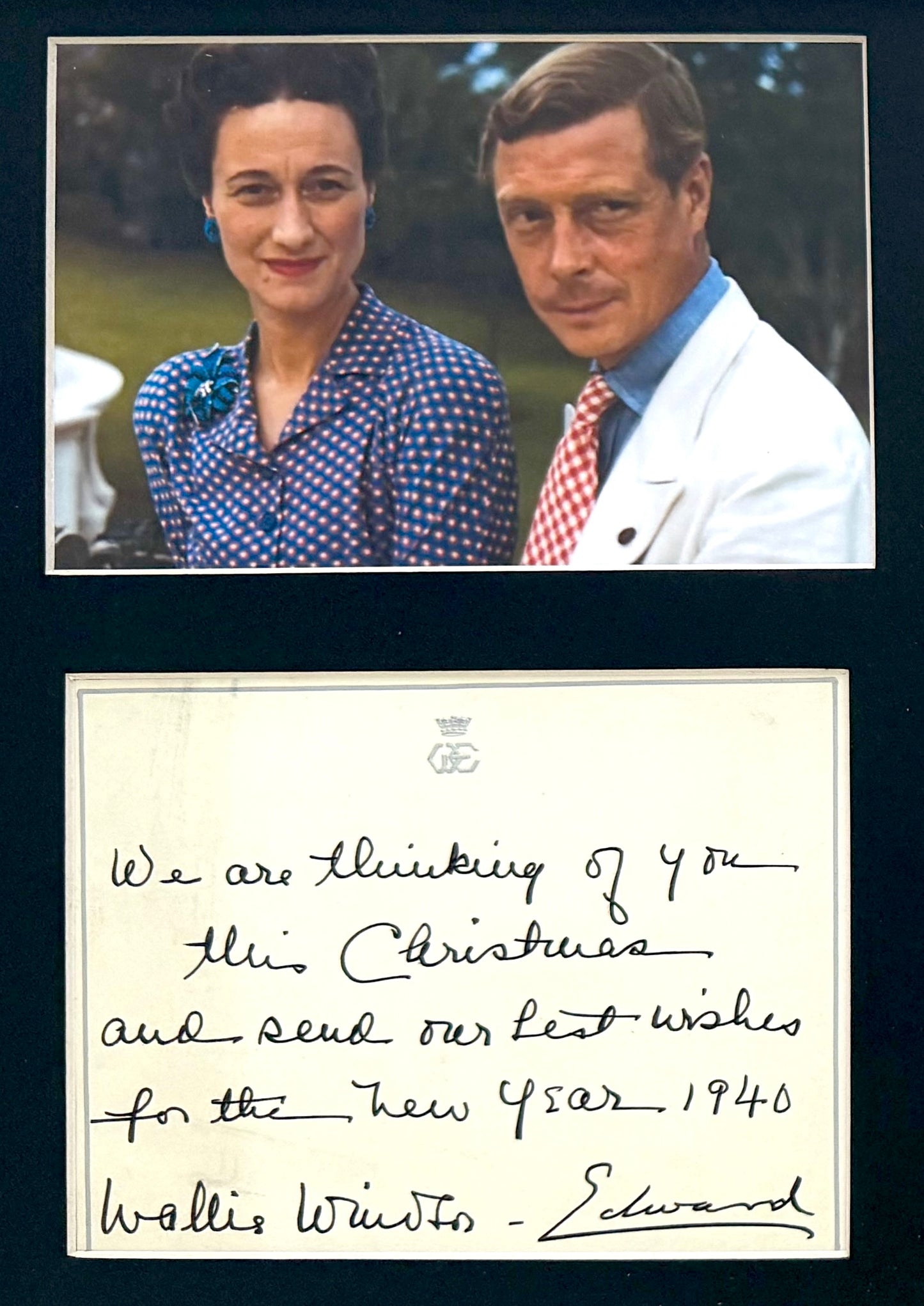 Edward VIII, Wallis Simpson, Dual Hand Signed 1940 Card, Original Photo Presentation & COA