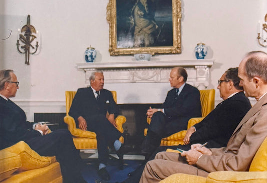 Gerald Ford, U.S President, Edward Heath, Prime Minister Dual Hand Signed Photo Presentation, With COA