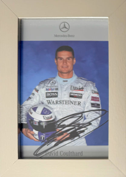 David Coulthard, Hand Signed Framed 15cm x 10cm Mercedes Card & COA