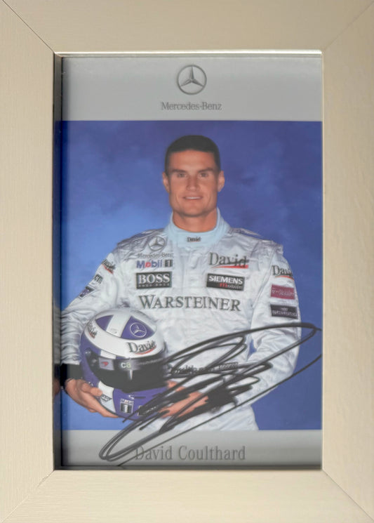 David Coulthard, Hand Signed Framed 15cm x 10cm Mercedes Card & COA