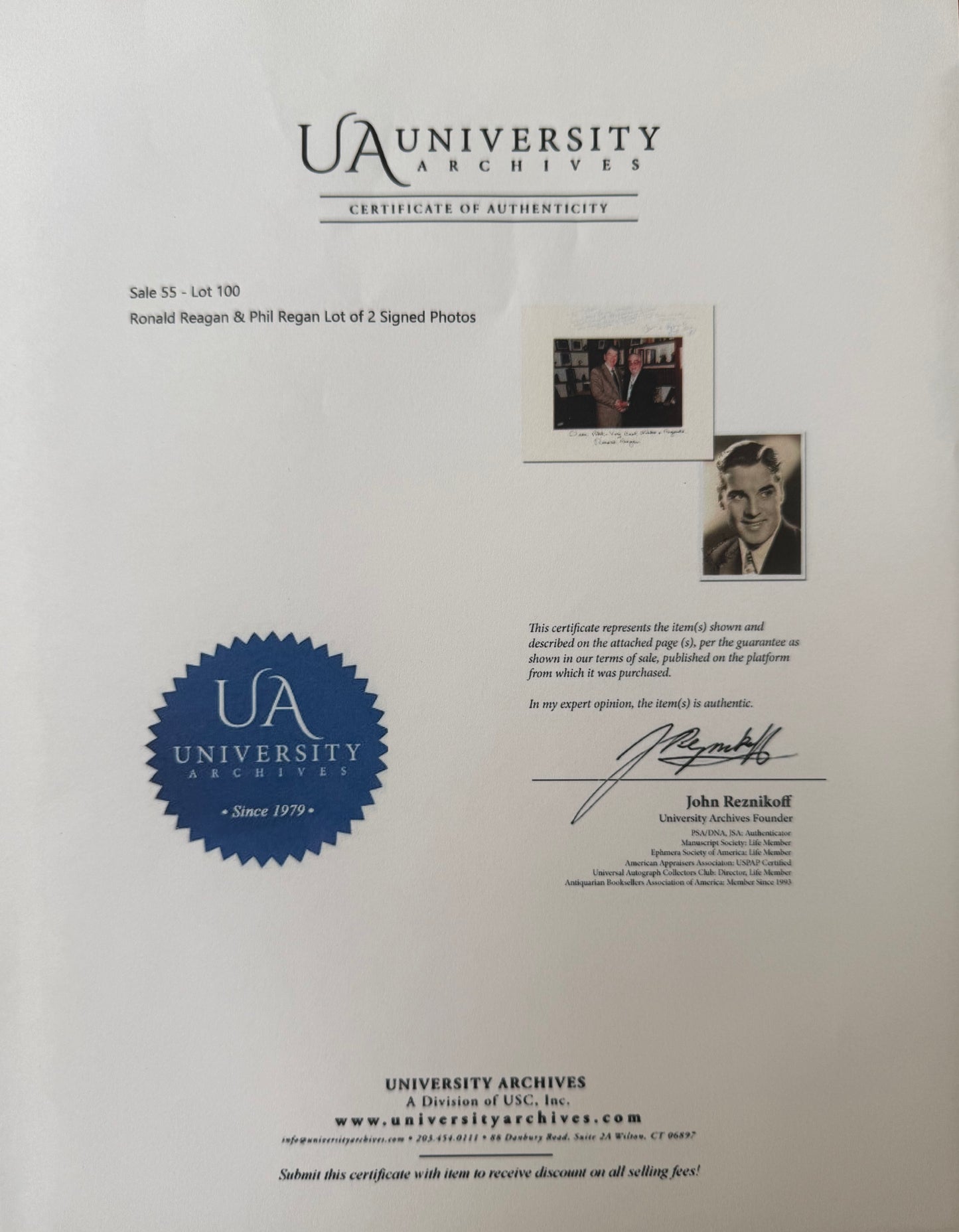 Ronald Reagan, Former U.S President & Phil Regan, Hand Signed Mounted Photo Presentation & COA
