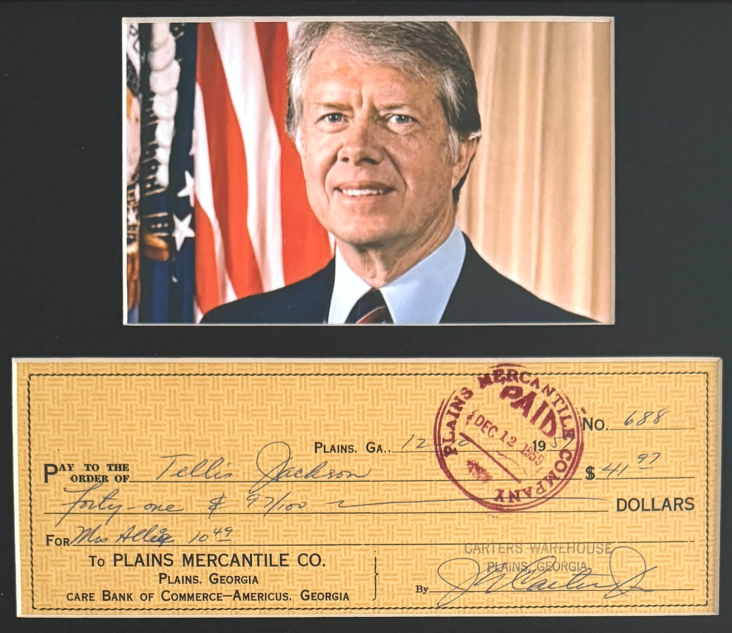 Jimmy Carter, Former President, Hand Signed Cheque Presentation, & Reznikoff COA