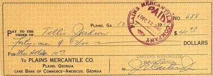 Jimmy Carter, Former President, Hand Signed Cheque Presentation, & Reznikoff COA