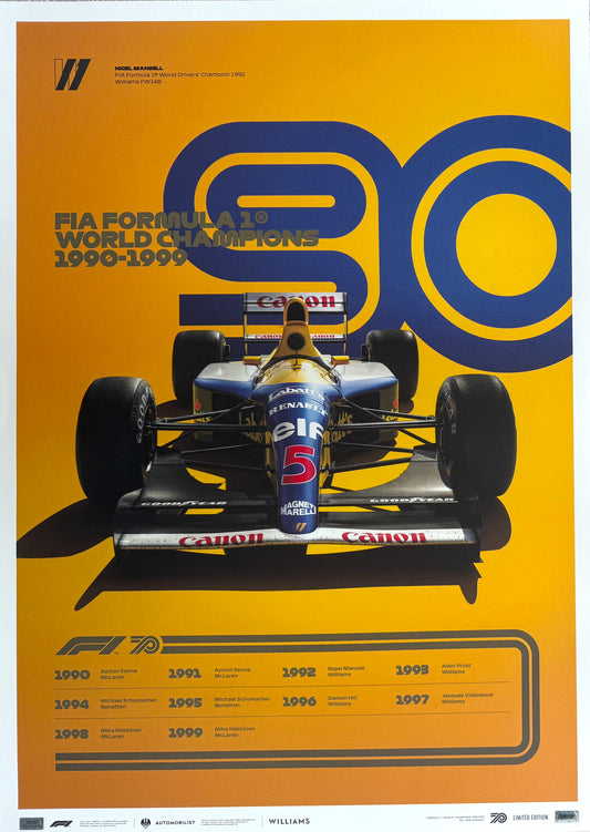 Nigel Mansell, Official Williams, Formula One, 70cm x 50cm Automobilist Poster