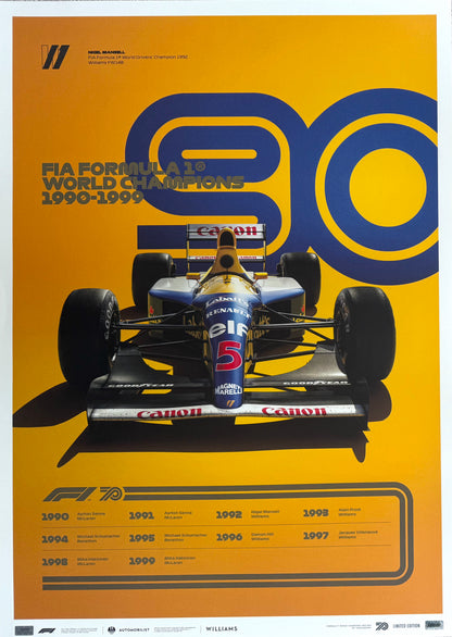 Nigel Mansell, Official Williams, Formula One, 70cm x 50cm Automobilist Poster