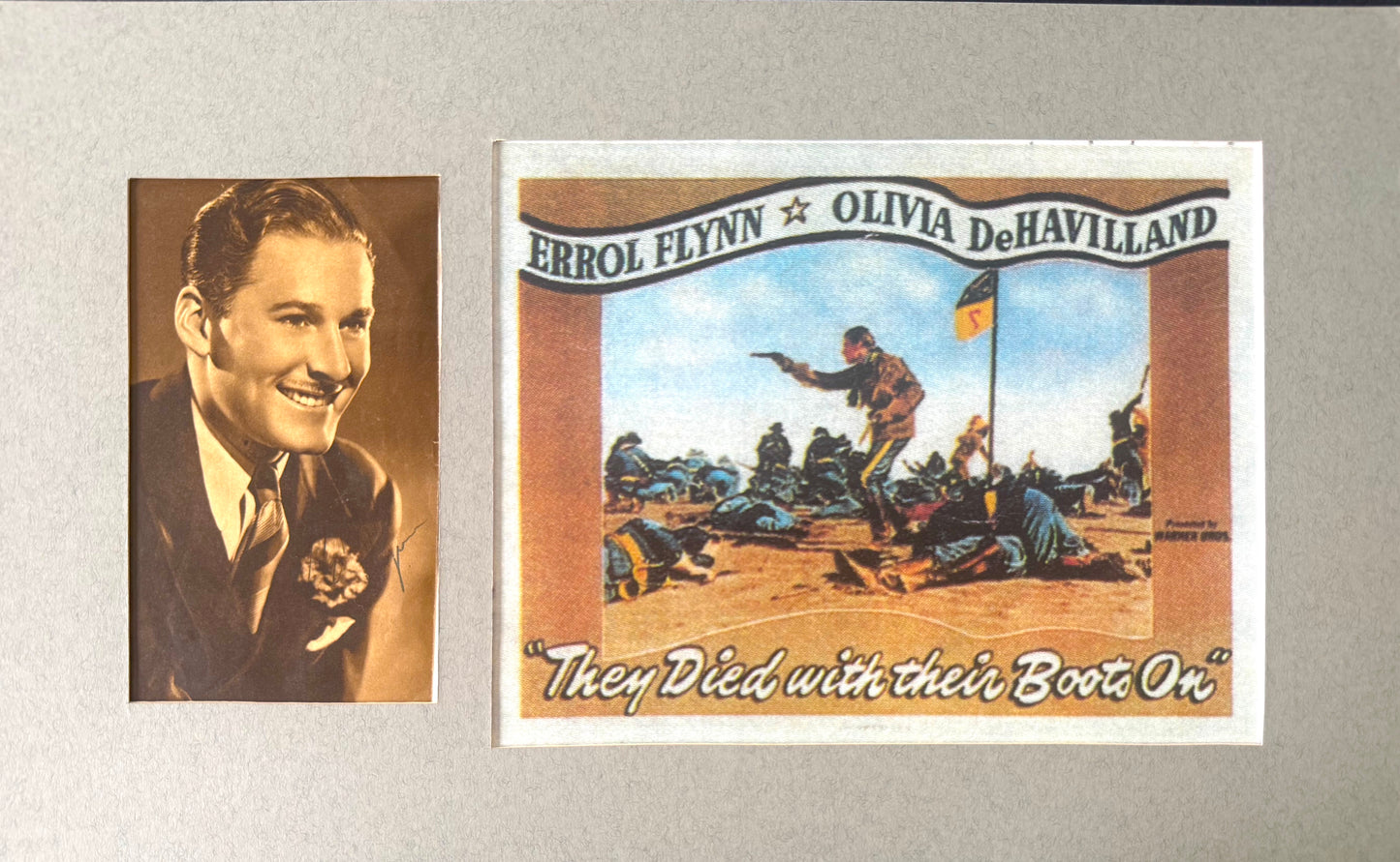 Errol Flynn, Hand Signed Photo 'They Died With Their Boots On' Presentation 38cm x 24cm & COA
