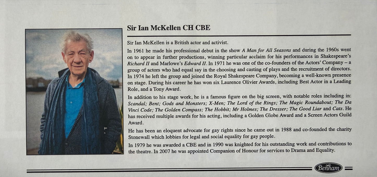 Ian McKellen, Gandalf, Hand Signed Framed, Mounted Original 'Myth & Magic' FDC & COA