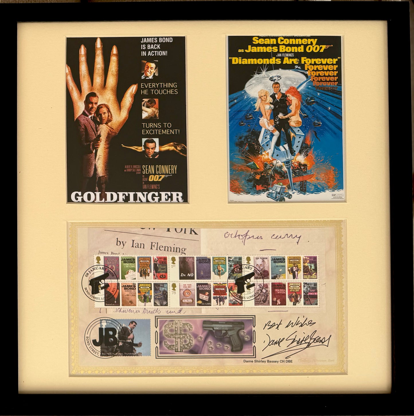 Shirley Bassey Hand Signed Framed, Mounted Original 'James Bond 007' FDC & COA